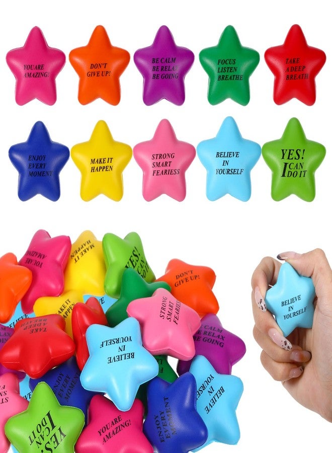 SXoonKing 40Pcs Star Stress Balls for Adults, Motivational Gifts- Colorful Foam Stress Balls Bulk with Motivational Quotes, Squeeze Toys Party Favors Gifts for Adults Fidget Anxiety & Anger Relief - Image 1